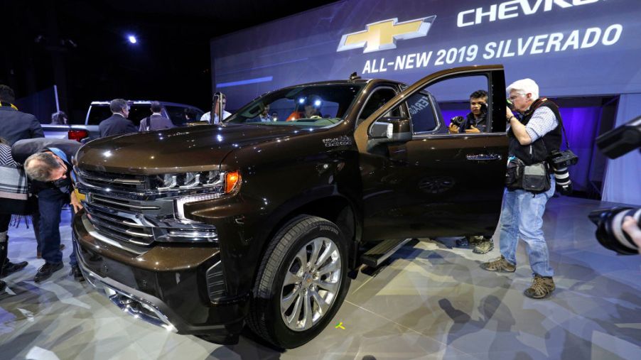 A 2019 Chevy Silverado on display at an auto show.