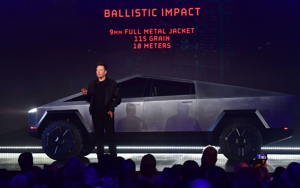 Elon Musk presenting the upcoming Tesla Cybertruck