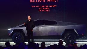 Elon Musk presenting the upcoming Tesla Cybertruck