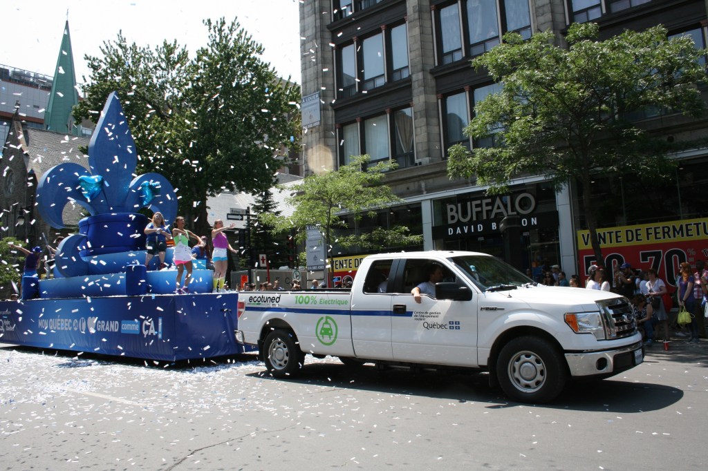 Ecotuned electric Ford F-150 towing parade float