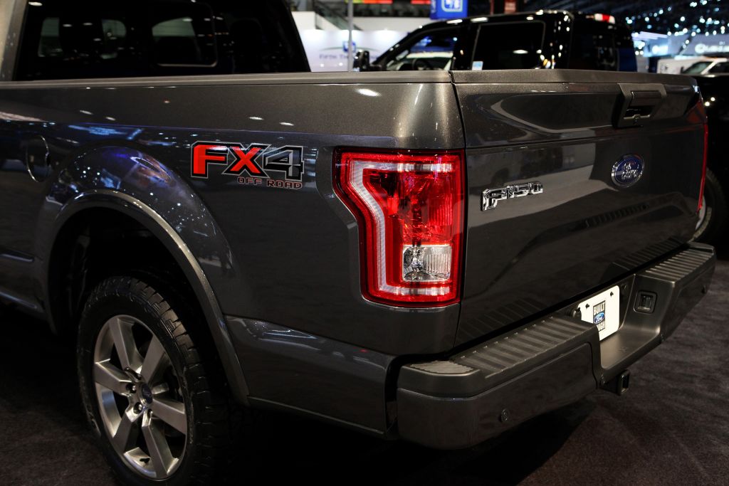 A Ford F-150 FX4 on display at an auto show.