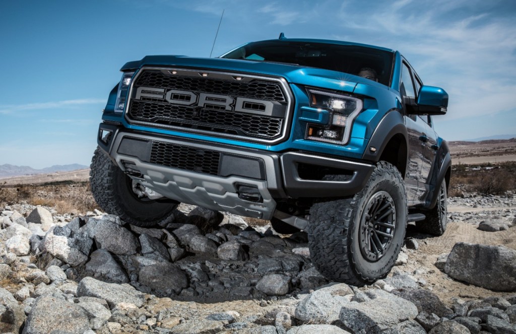 this blue Ford Raptor has a powerful V6 engine