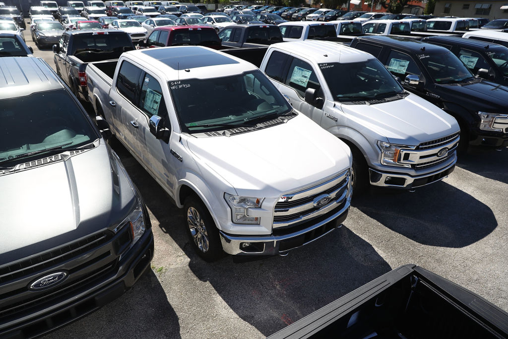 Ford F-150 models on display