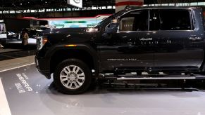 A 2020 GMC Sierra Denali on display at an auto show