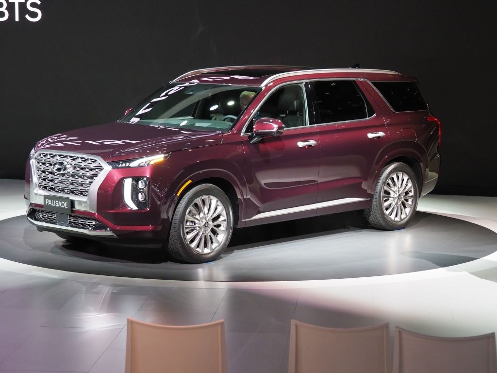 The 2020 Hyundai Palisade on display during an auto show.