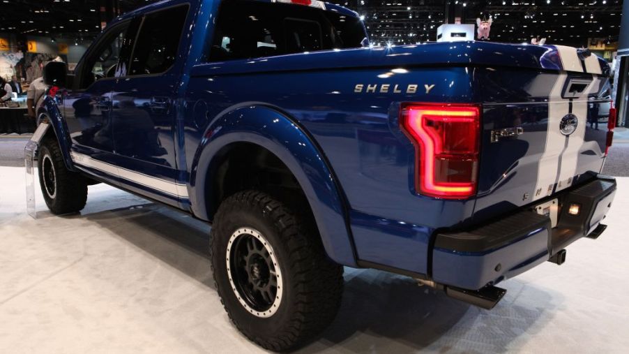 A Ford Shelby F-150 on display at an auto show.