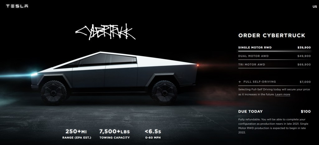 Tesla Cybertruck pre-order screen
