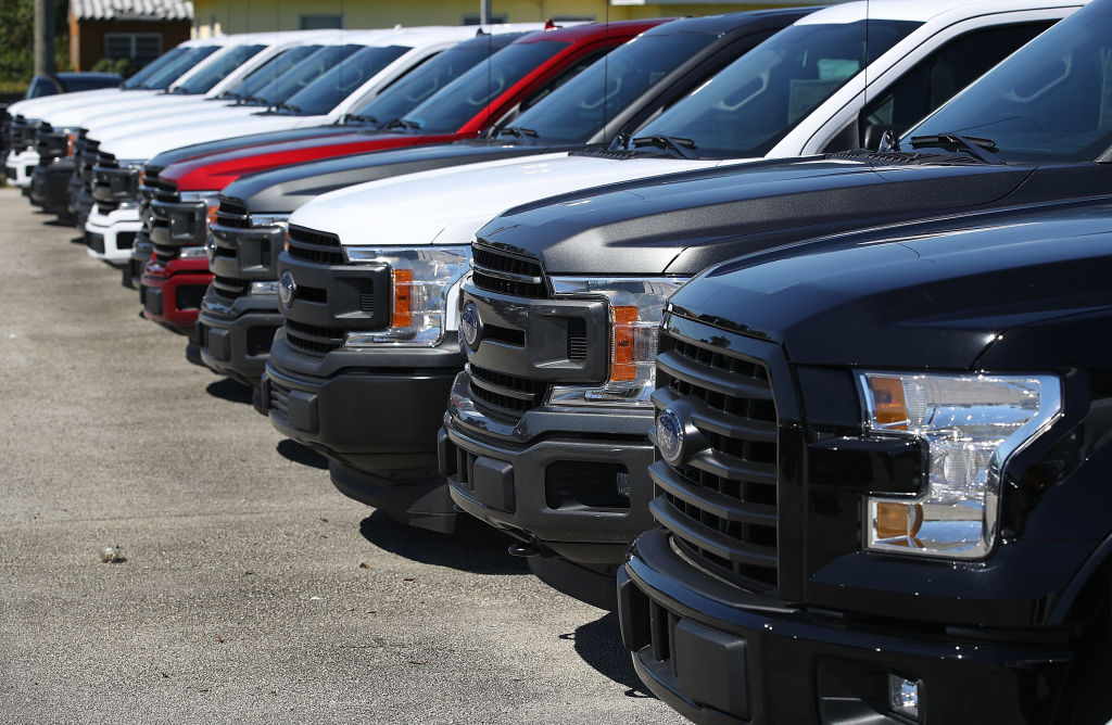 Used pickup trucks for sale on a dealership lot