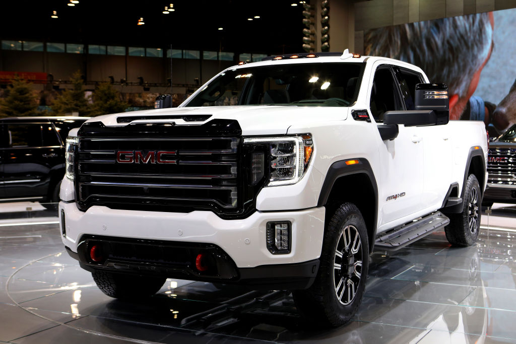 A GMC Sierra 1500 on display at an auto show