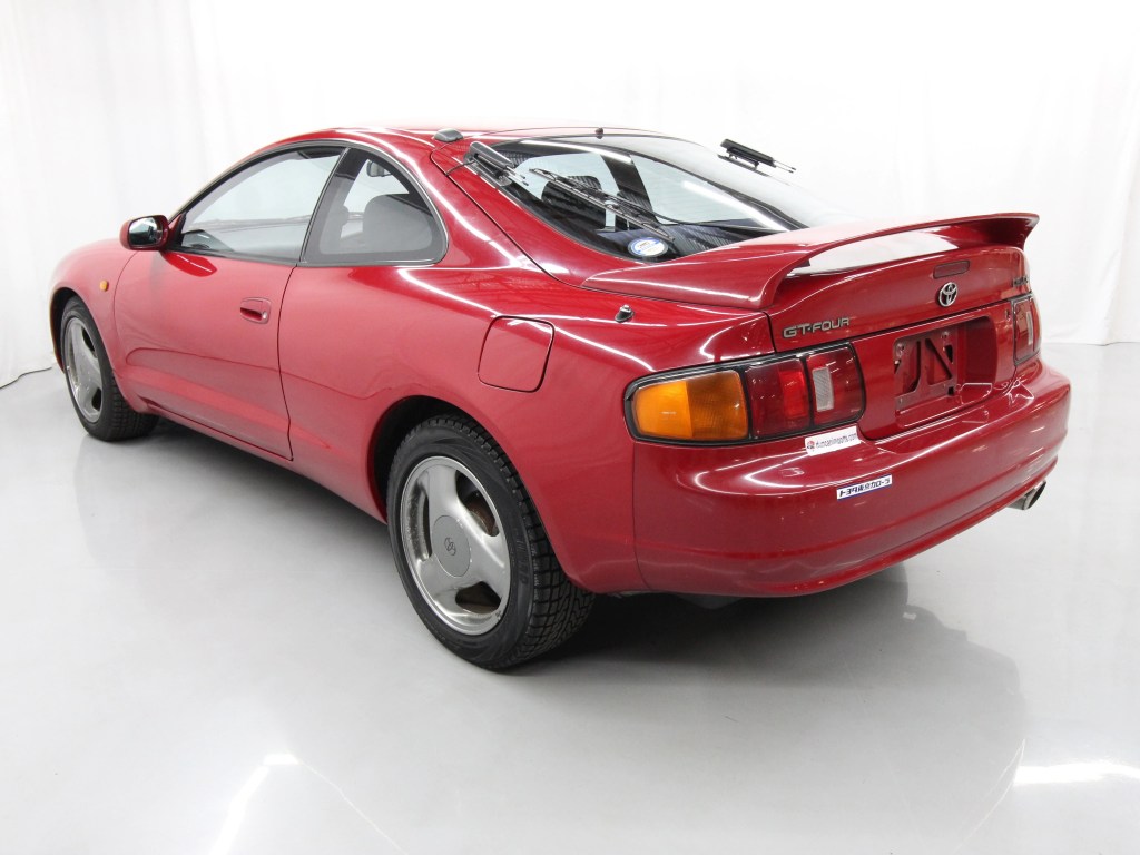 The rear view of a red 1994 Toyota Celica GT-Four