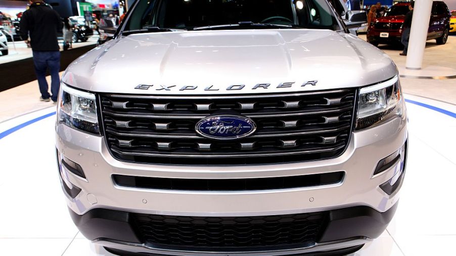 A Ford Explorer on display at a 2016 auto show