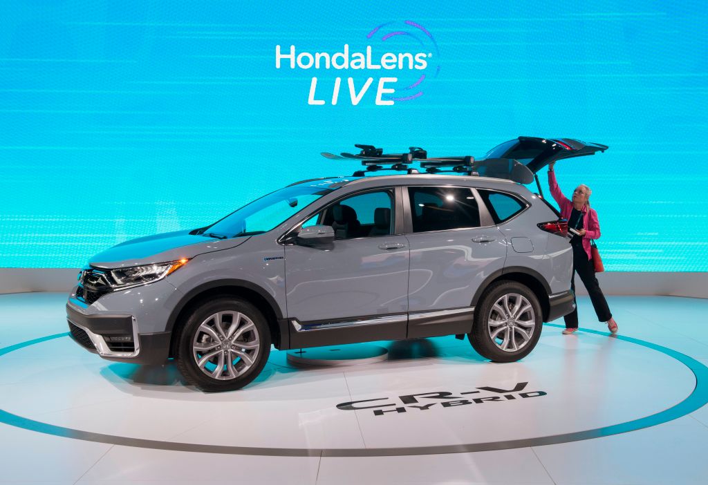 A 2020 Honda CR-V on display at an auto show