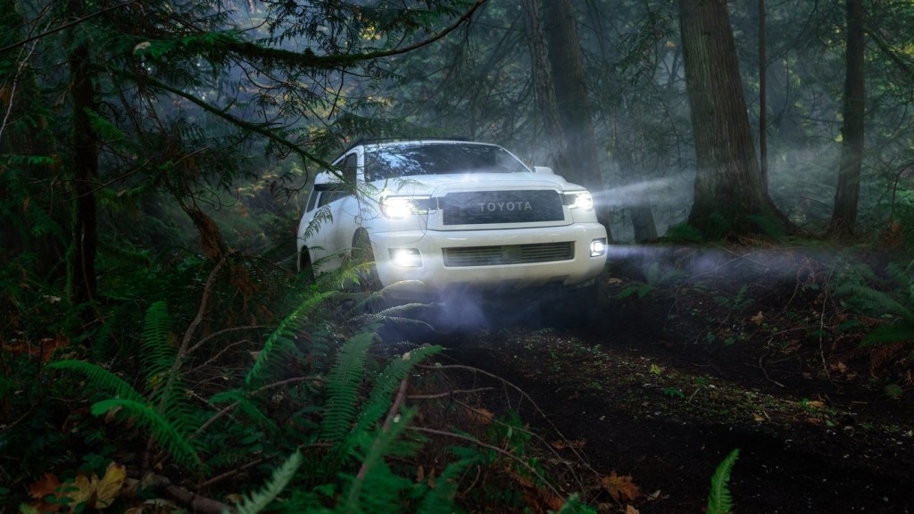 2020 Toyota Sequoia TRD Pro off-roading in the woods