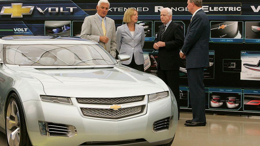 Chevy and GM executives meet at the debut of a new car