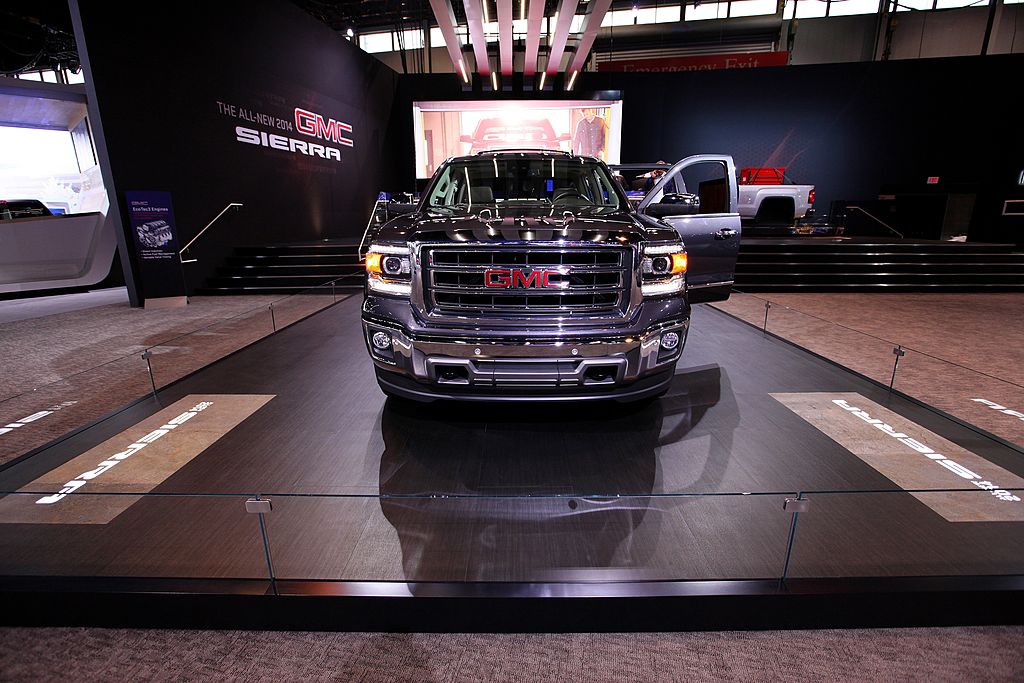 A GMC Sierra on display during an auto show