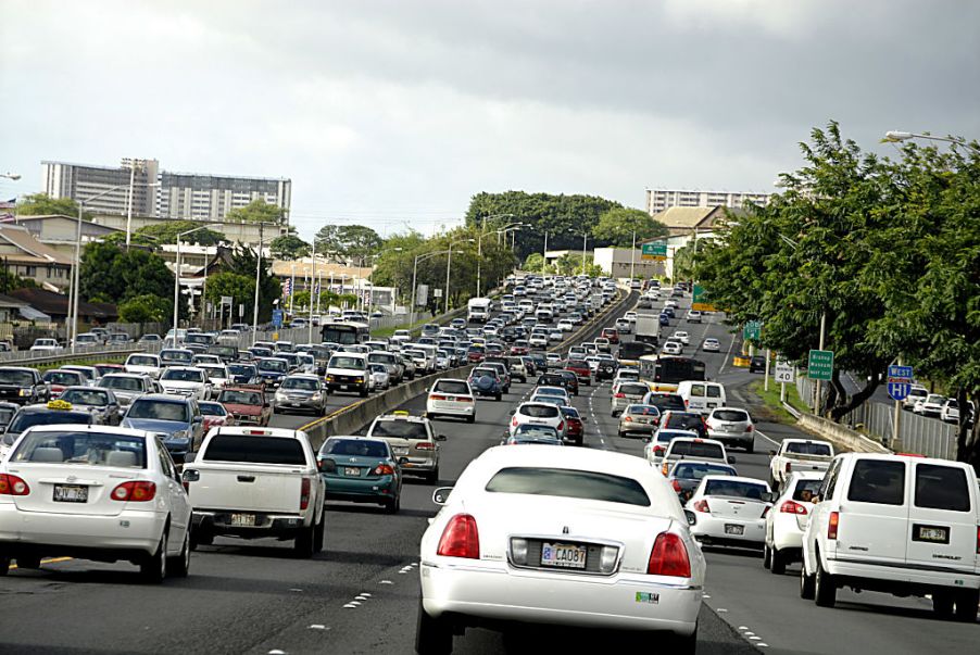 A traffic jam in Hawaii, which is the worst state for driving