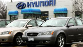 Hyundai Sonatas on display at a car dealership