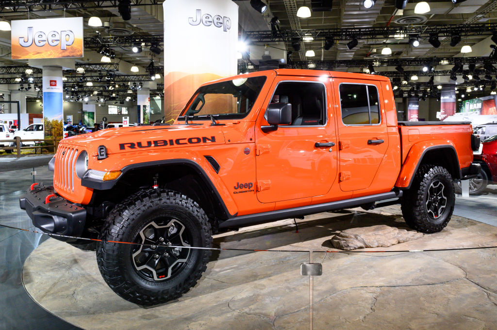 A Jeep Gladiator Rubicon on display at an auto show