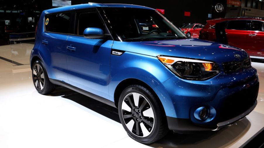 A Kia Soul on display at an auto show