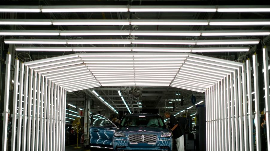 A new Lincoln Aviator coming down the assembly line at the factory