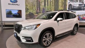 A Subaru Ascent on display during an auto show