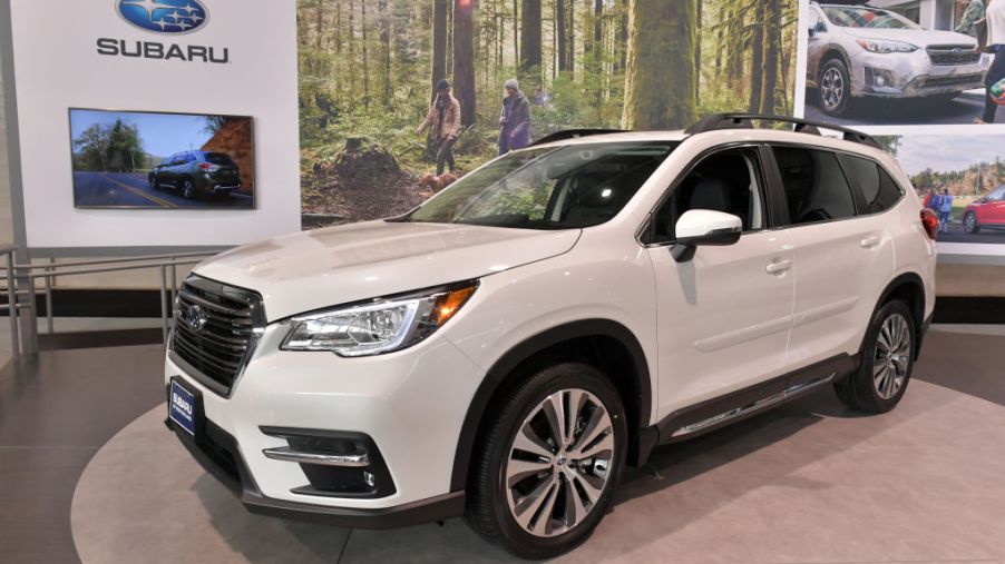A Subaru Ascent on display during an auto show