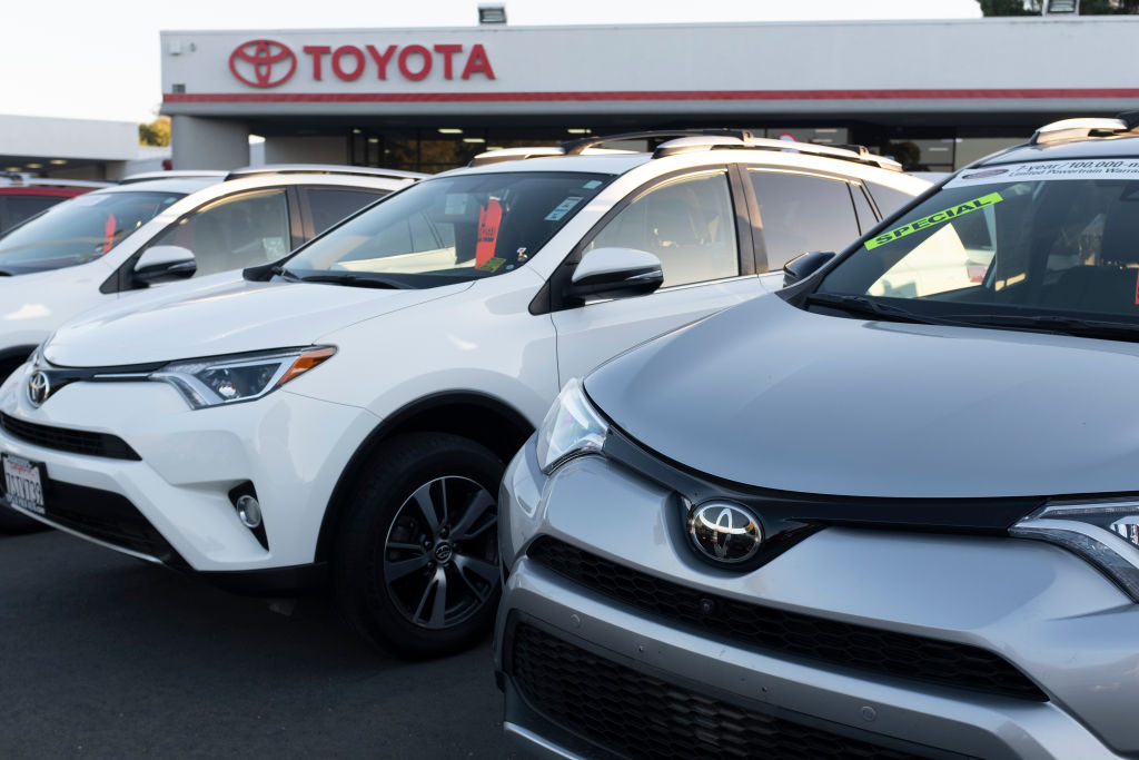 New cars for sale at a Toyota dealership
