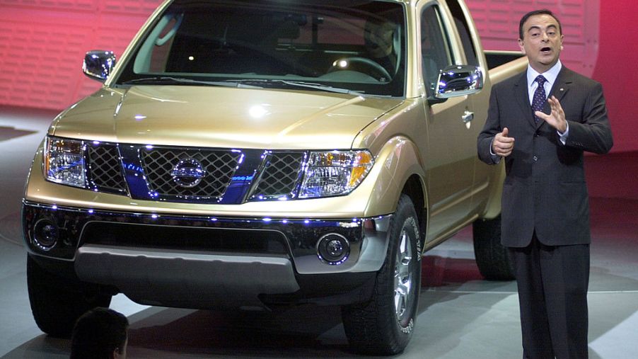 A Nissan Frontier being debuted at an auto show.