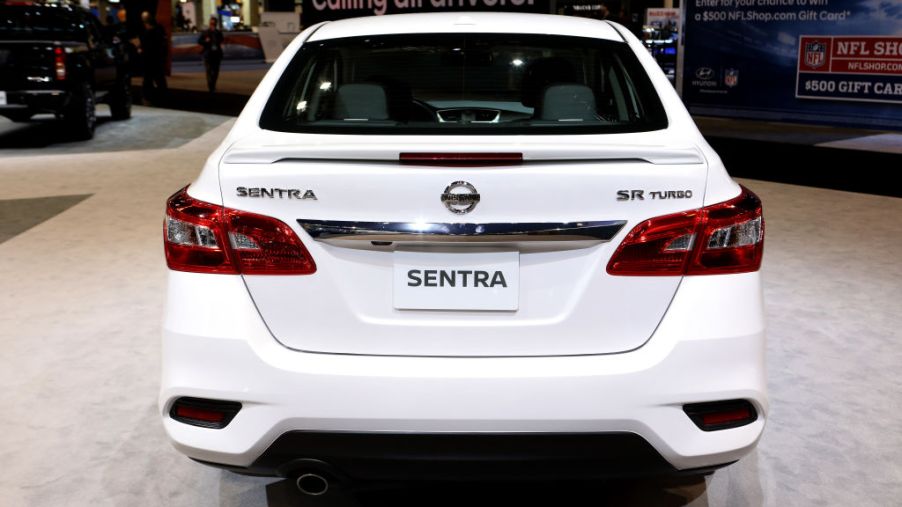 A Nissan Sentra on display at an auto show