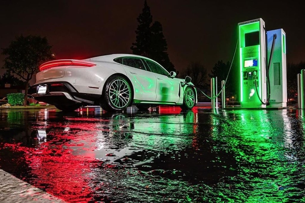 Porsche Taycan charging at Electrify America station