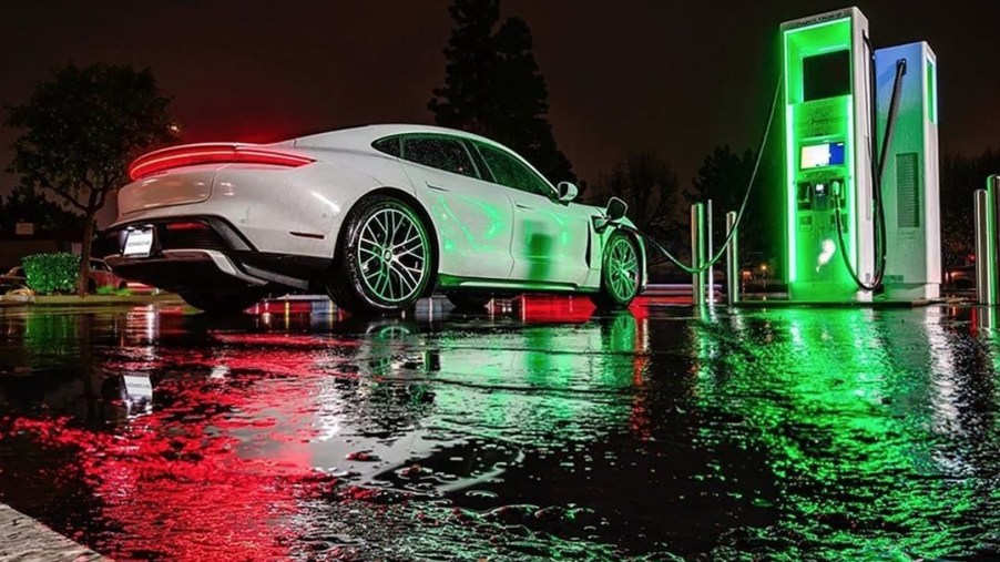 Porsche Taycan charging at Electrify America station