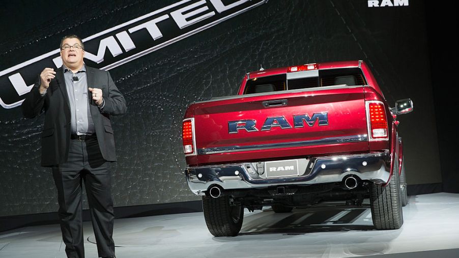 A Ram 1500 being debuted at an auto show