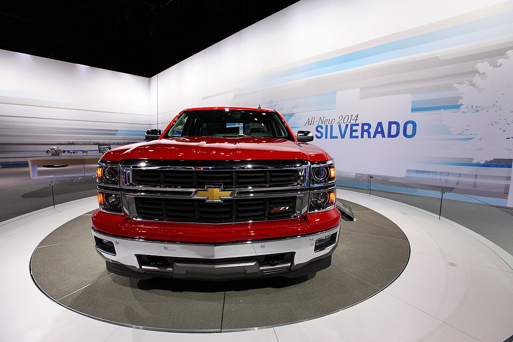A Chevy Silverado on display at an auto show