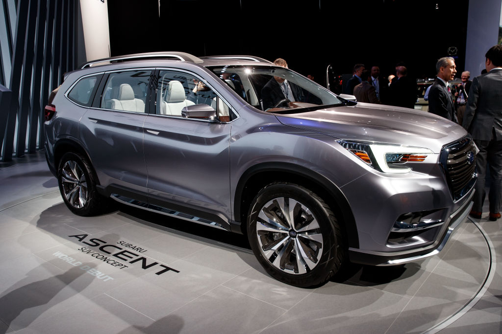 A Subaru Ascent on display at an auto show