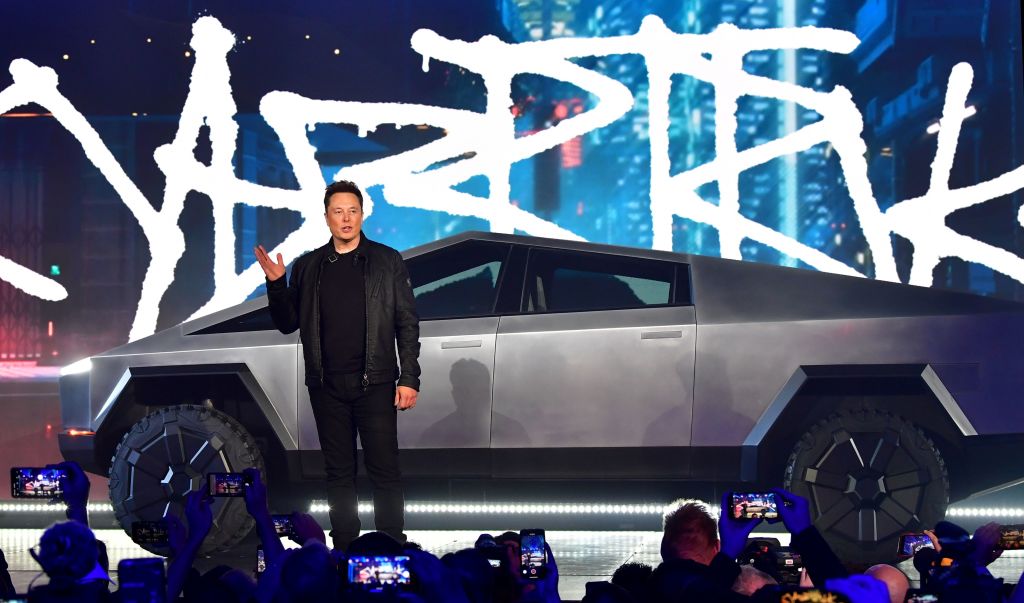 The Tesla Cybertruck as unveiled by Elon Musk, the co-founder and CEO of Tesla
