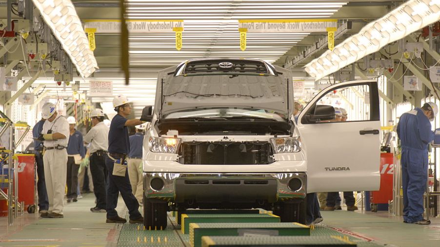 A Toyota Tundra in the assembly plant
