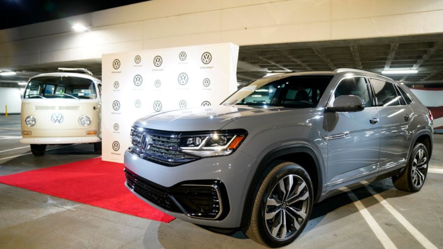 A Volkswagen Atlas on display at an auto show