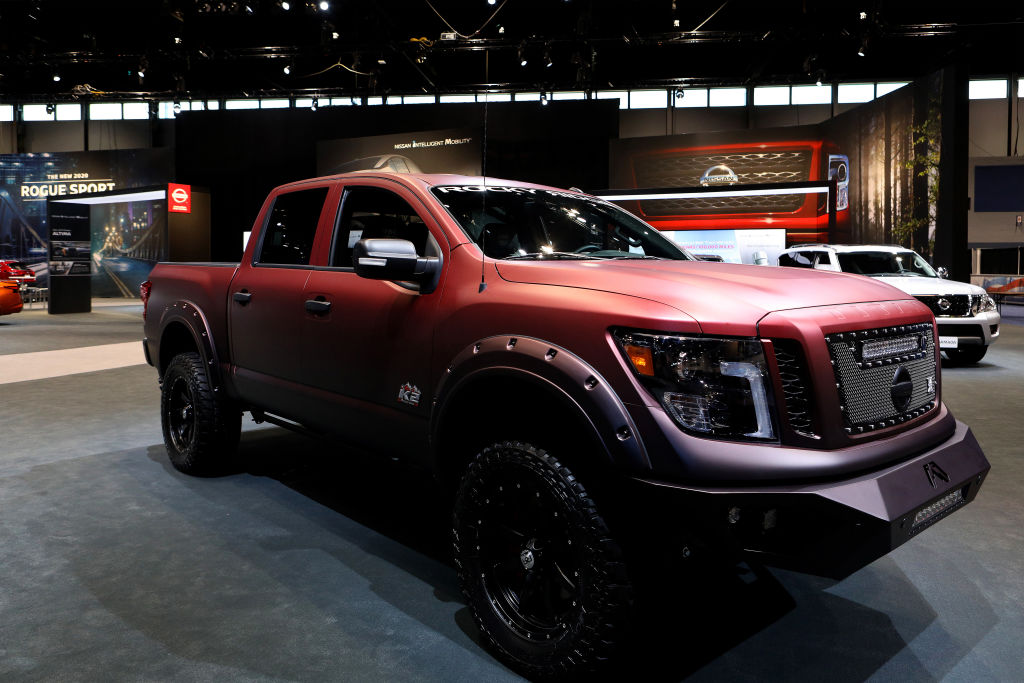 A Nissan TItan on display at an auto show