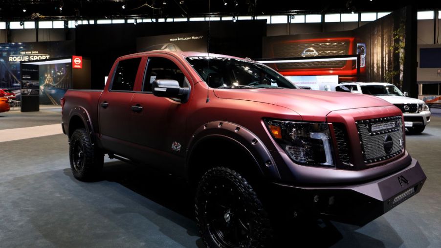 A Nissan TItan on display at an auto show