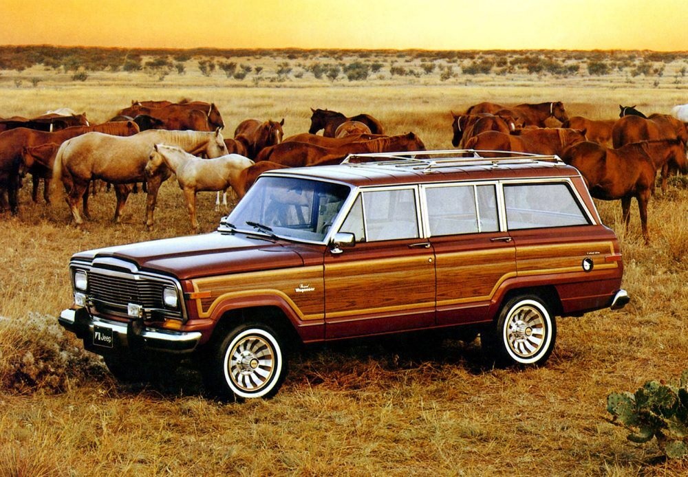 1984 Jeep Grand Wagoneer parked in a field