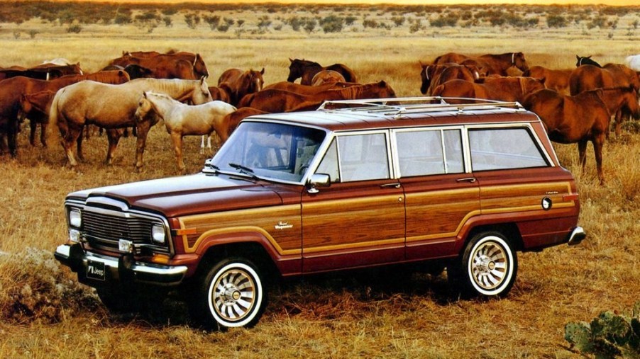 1984 Jeep Grand Wagoneer parked in a field