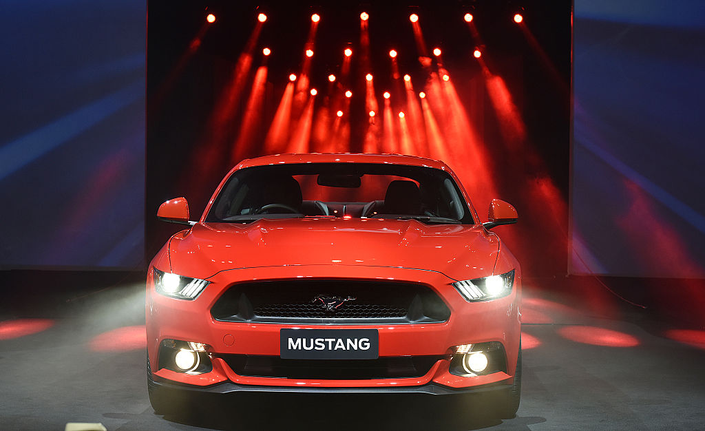 The new Mustang car unveiled at Jawaharlal Nehru Auditorium on January 28, 2016 in New Delhi, India