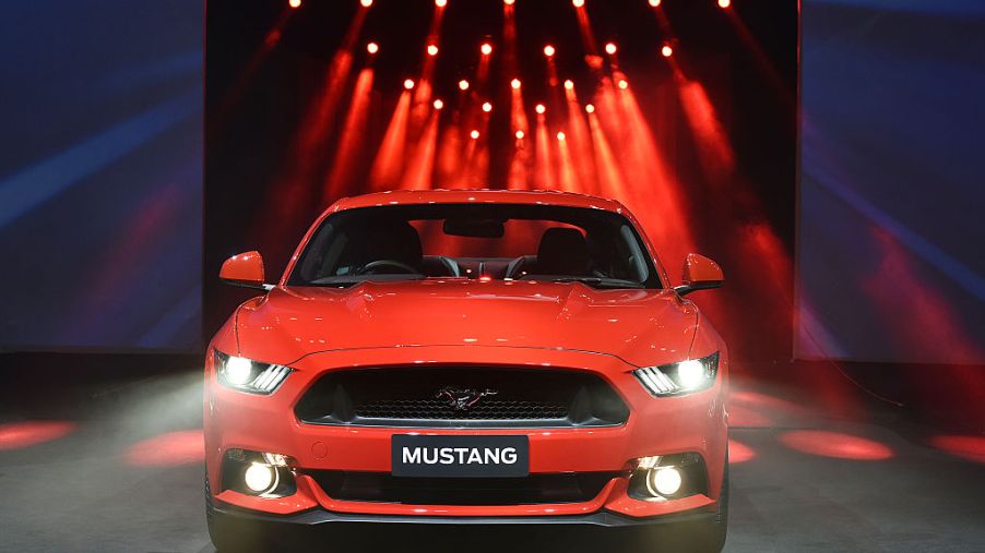 The new Mustang car unveiled at Jawaharlal Nehru Auditorium on January 28, 2016 in New Delhi, India
