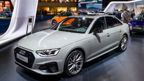 A 2020 Audi A4 on display at an auto show