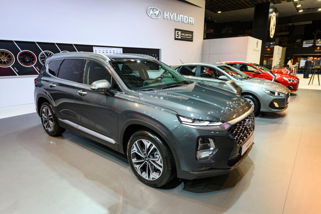 Hyundai Santa Fe SUV on display at Brussels Expo on January 9, 2020 in Brussels, Belgium