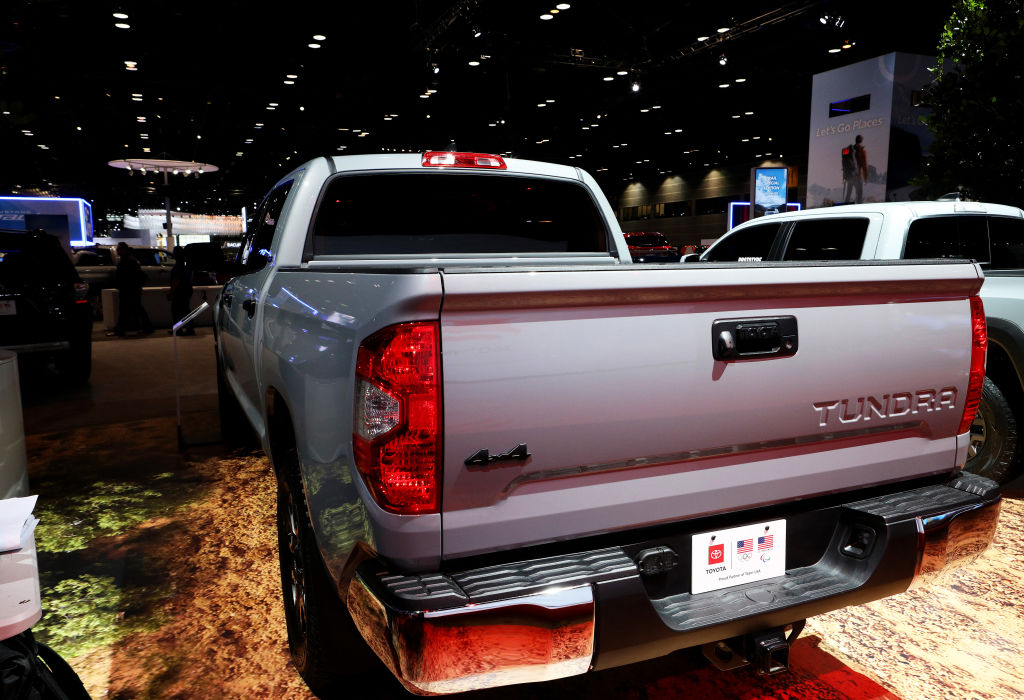 A 2020 Toyota Tundra on display at an auto show