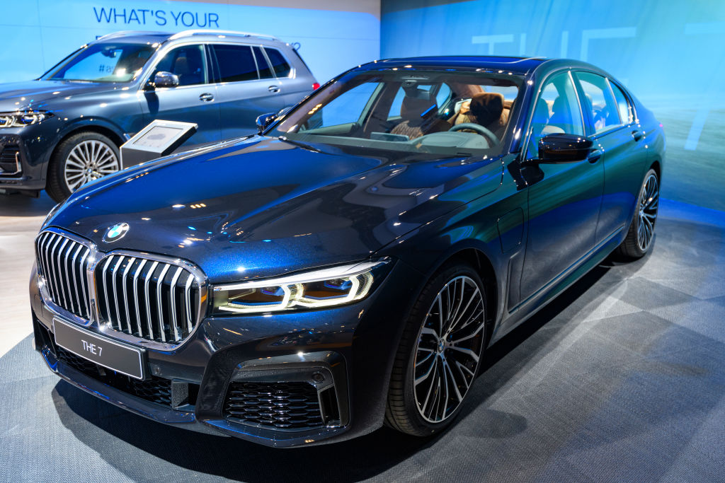 BMW 7-Series 745e plug-in hybrid luxury limousine"non display at Brussels Expo