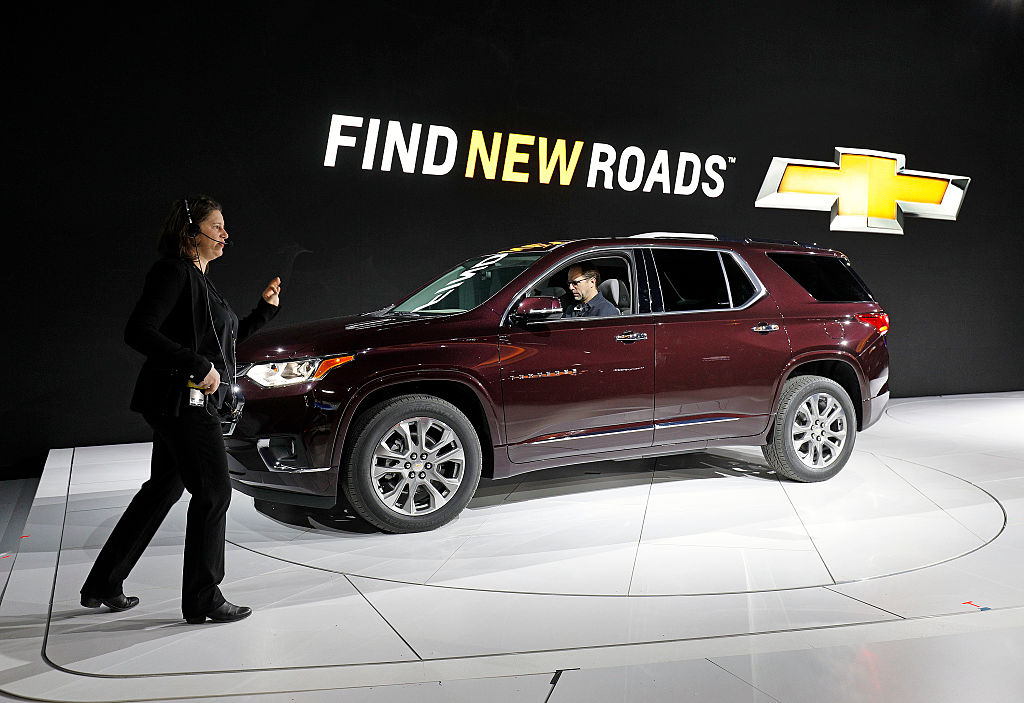 A new Chevy Traverse on display at an auto show