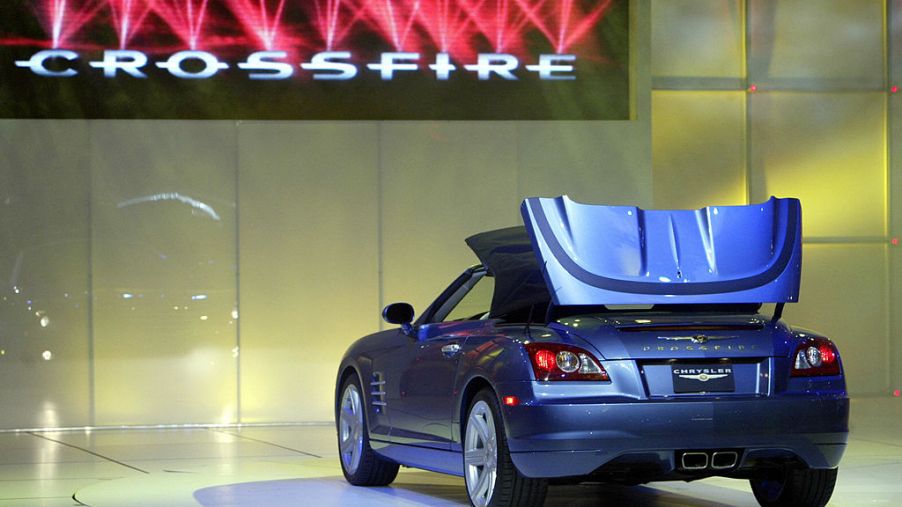 DETROIT, UNITED STATES: The new Chrysler Crossfire convertible shown 06 January 2004 during the press days at the North American International Auto Show at Cobo Hall in Detroit, Michigan. AFP PHOTO/Jeff HAYNES (Photo credit should read JEFF HAYNES/AFP via Getty Images)