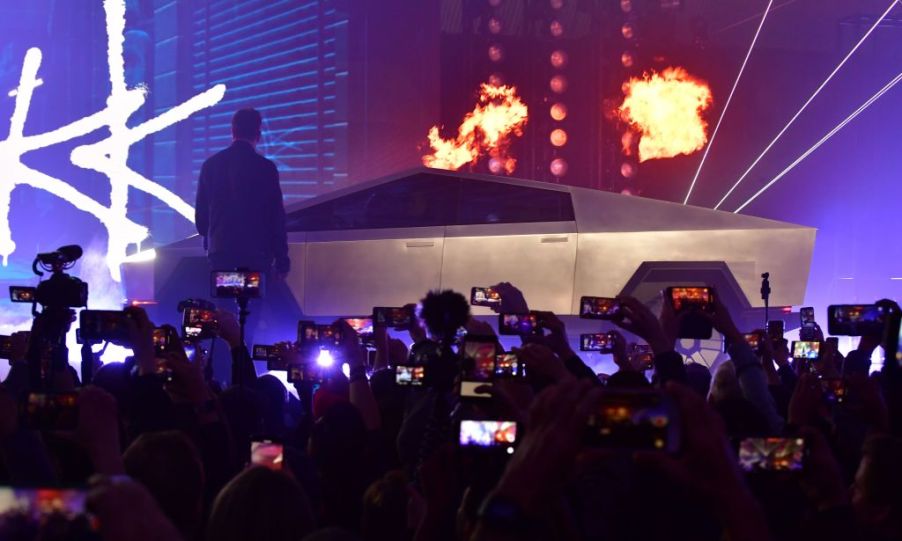 Tesla co-founder and CEO Elon Musk unveils the all-electric battery-powered Tesla's Cybertruck at Tesla Design Center